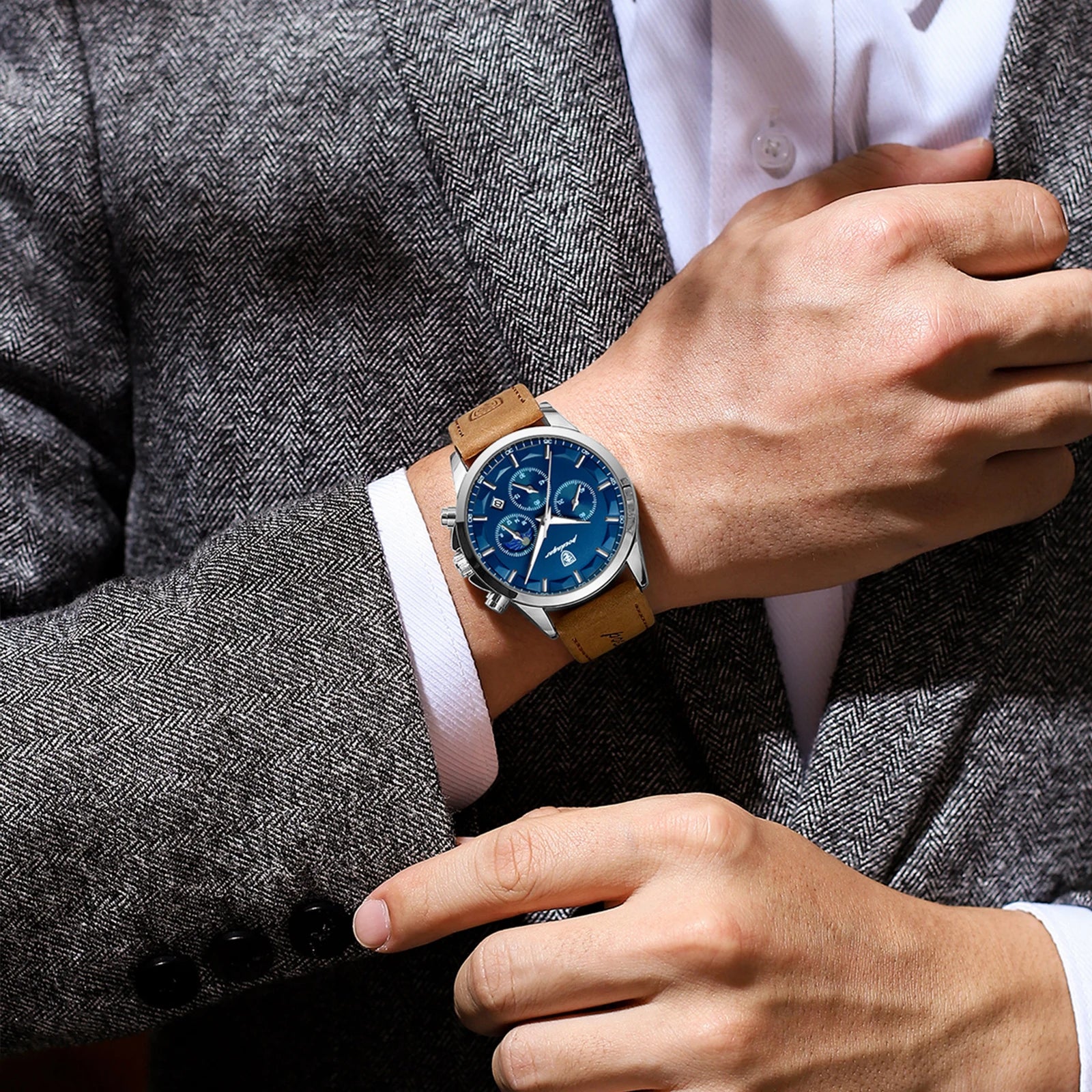 POEDAGAR Montre Homme Luxe Chronographe Cuir — Étanche, Lumineuse, Date, Sport Militaire
