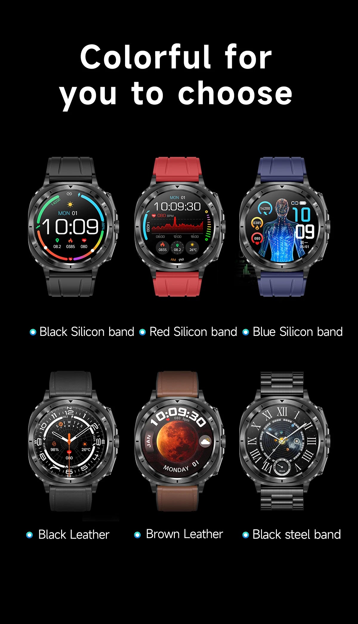 Montre Connectée Santé ECG Laser 2025 — Tension Artérielle, Acide Urique, NFC, Appels