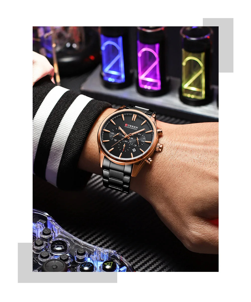 Montre Homme CURREN Multifonction Quartz — Date Automatique, Bracelet Acier Inoxydable