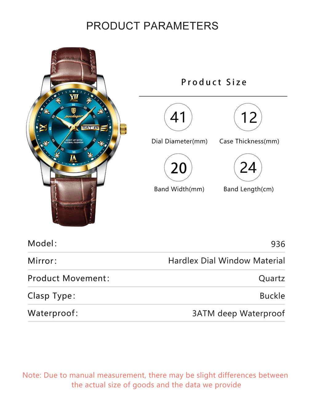 POEDAGAR Montre Homme Cuir Luxe — Quartz Élégant, Bracelet Cuir, Top Qualité