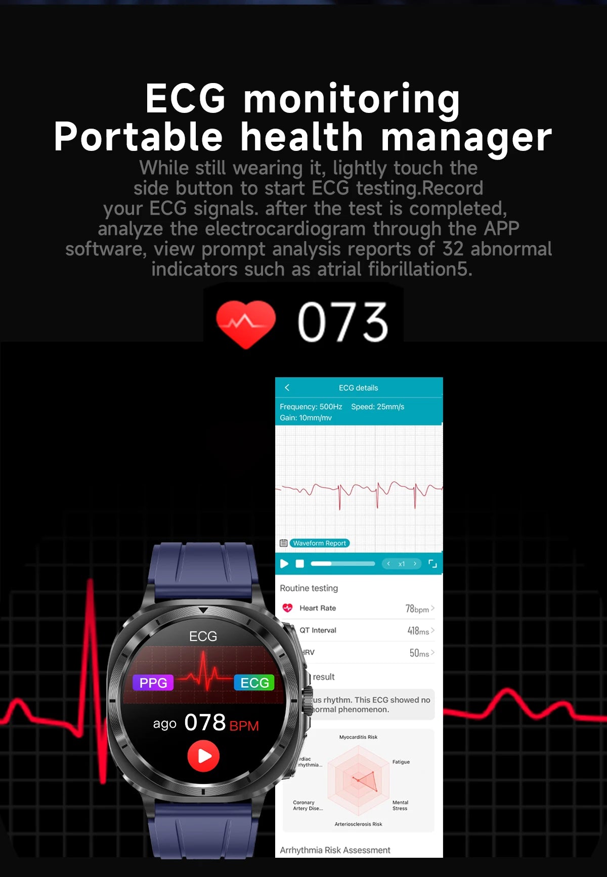 Montre Connectée Santé ECG Laser 2025 — Tension Artérielle, Acide Urique, NFC, Appels
