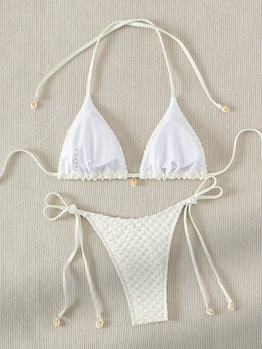 Bikini Coquillage Blanc Push Up 2025 — Halter Micro, Tanga, Maillot de Bain Sexy