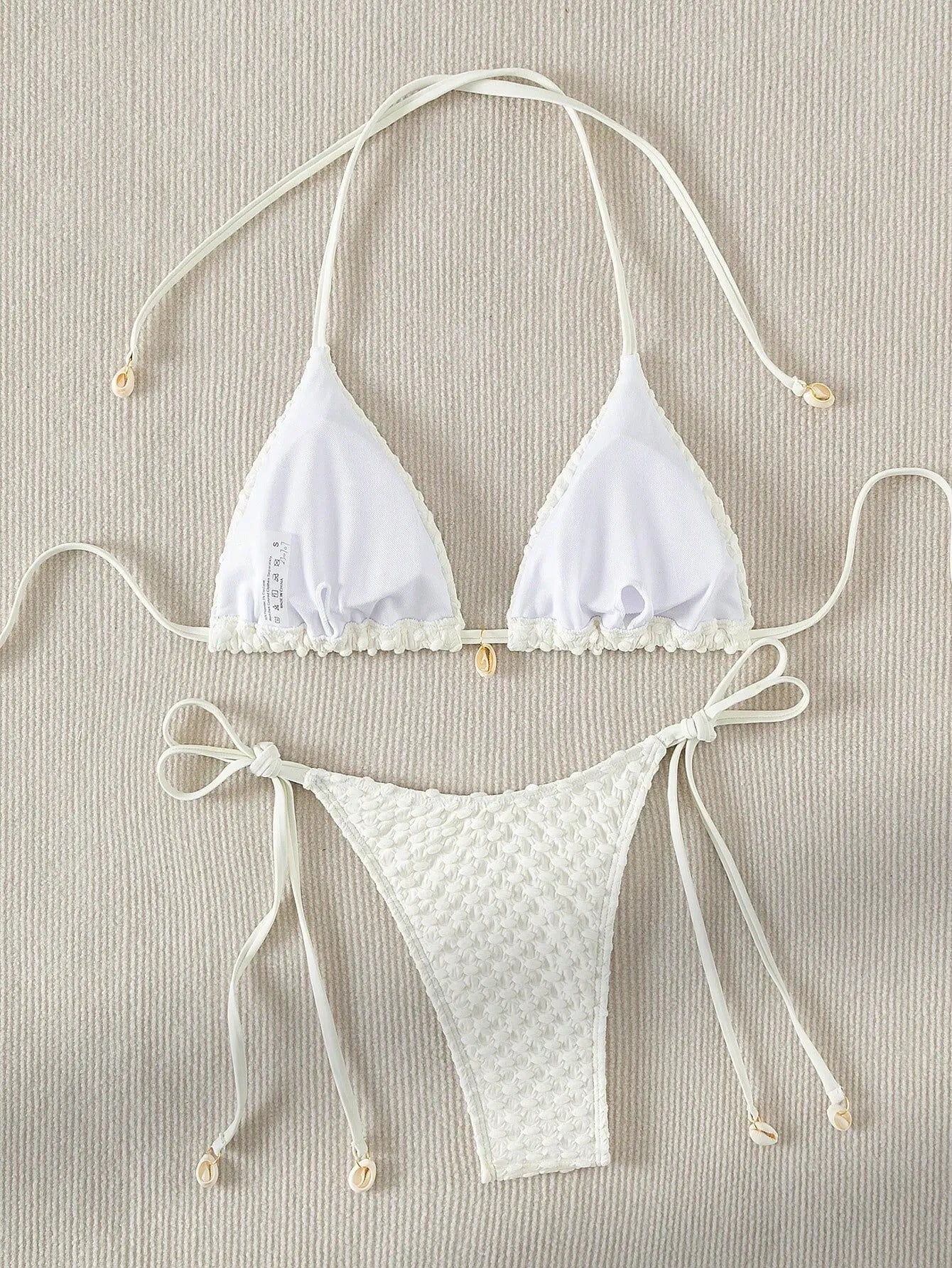 Bikini Coquillage Blanc Push Up 2025 — Halter Micro, Tanga, Maillot de Bain Sexy