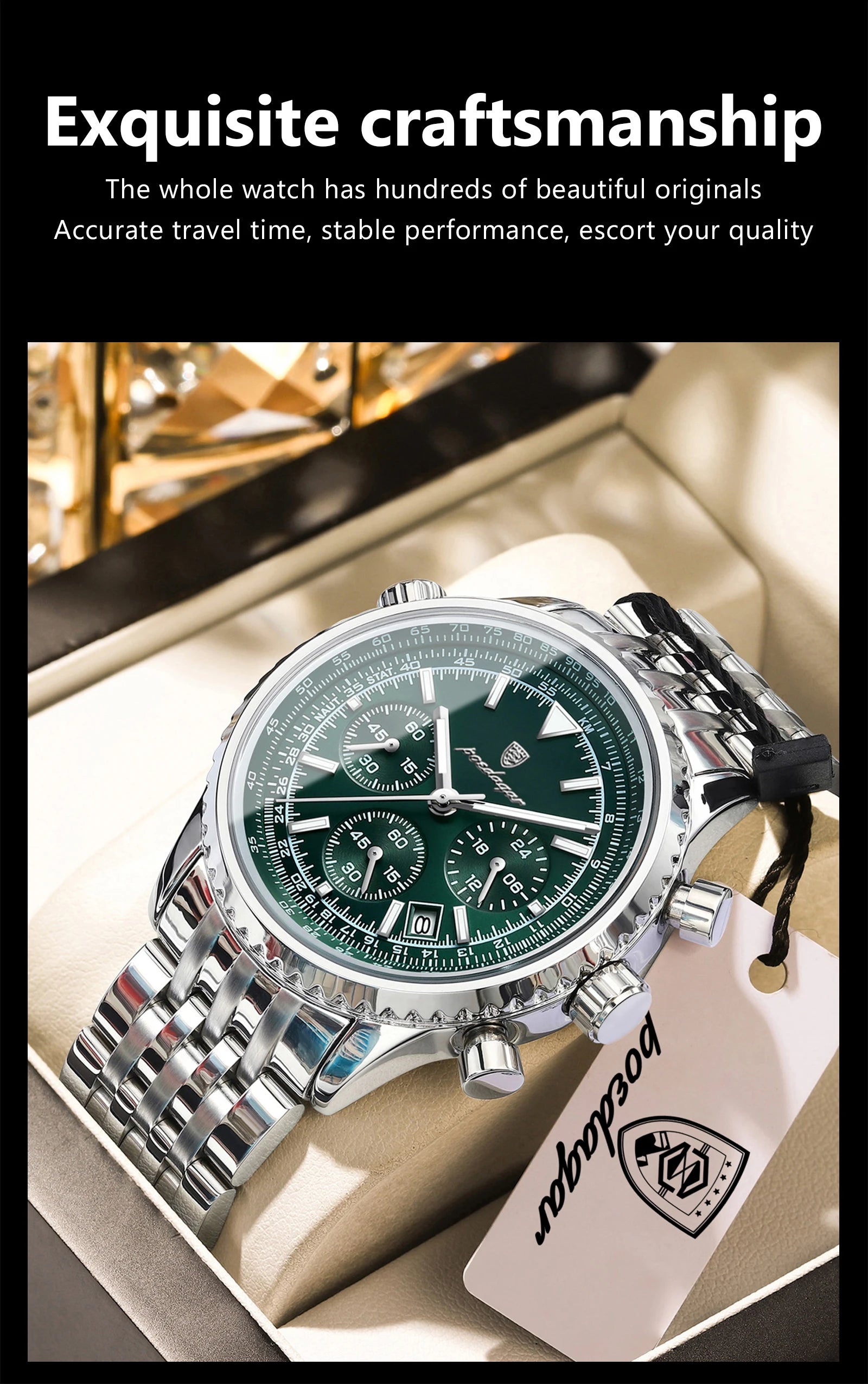 POEDAGAR Montre Homme Luxe Chronographe — Acier Inoxydable, Étanche, Sport Élégant