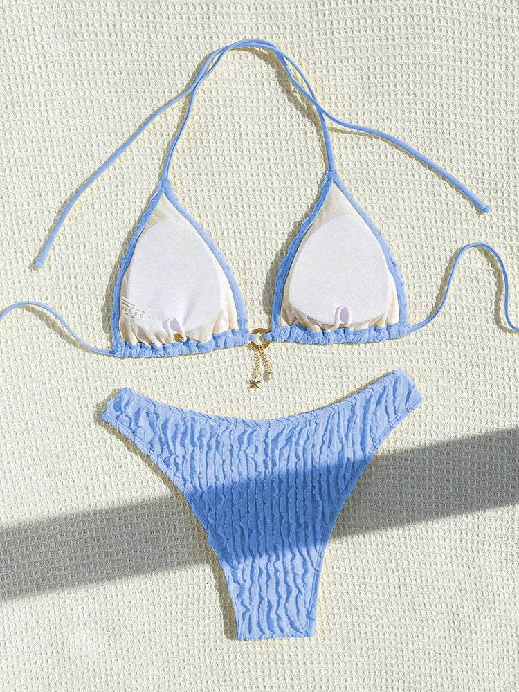 Bikini 2 Pièces Halter Volanté 2026 — Maillot de Bain Femme Sexy, Plage Été