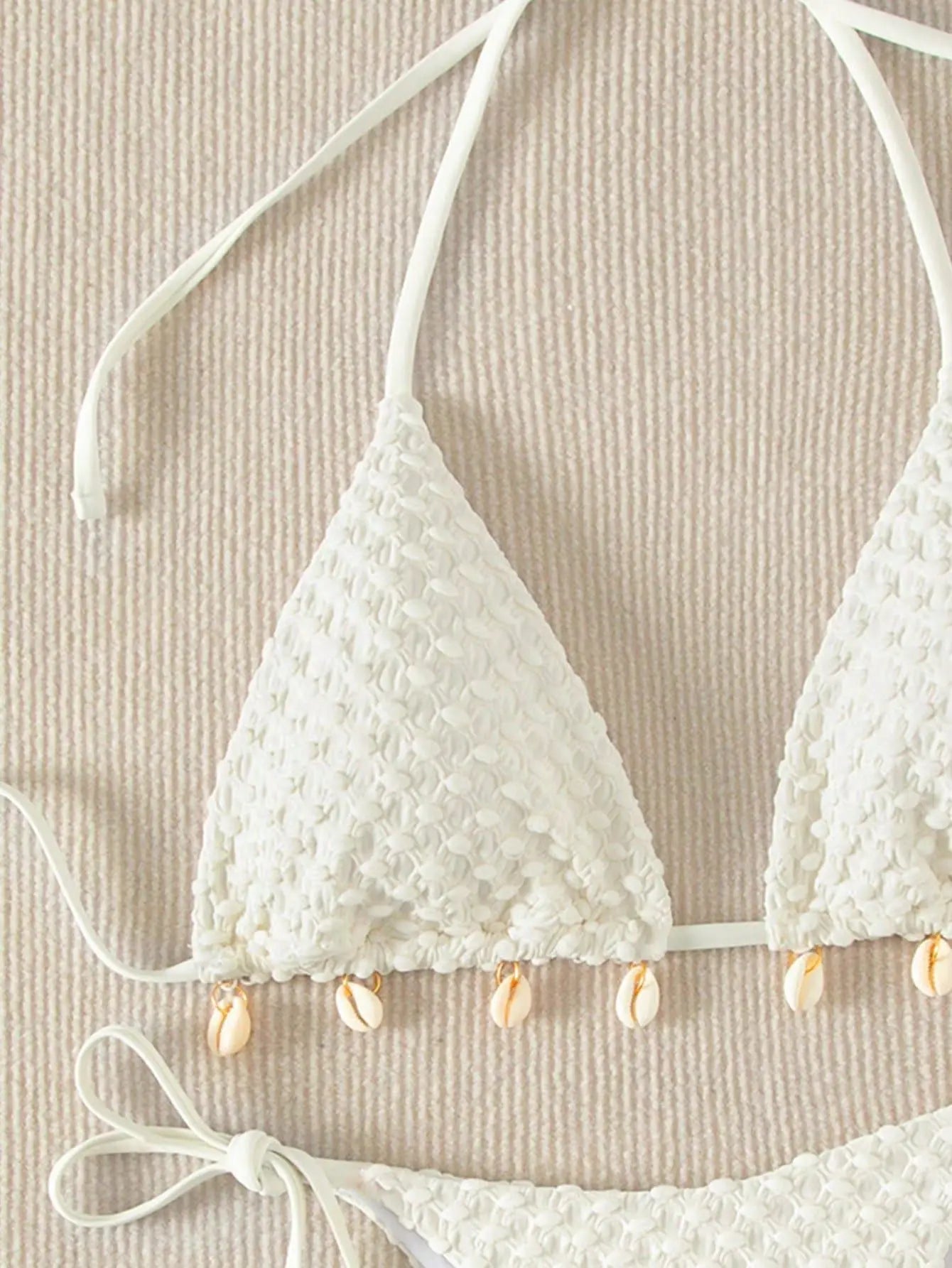 Bikini Coquillage Blanc Push Up 2025 — Halter Micro, Tanga, Maillot de Bain Sexy
