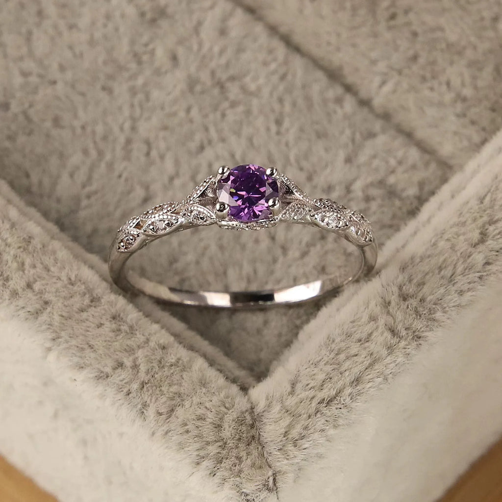 Bague Femme Amethyste Zircon Luxe Léger — Pierre Précieuse, Style Europe & Amérique