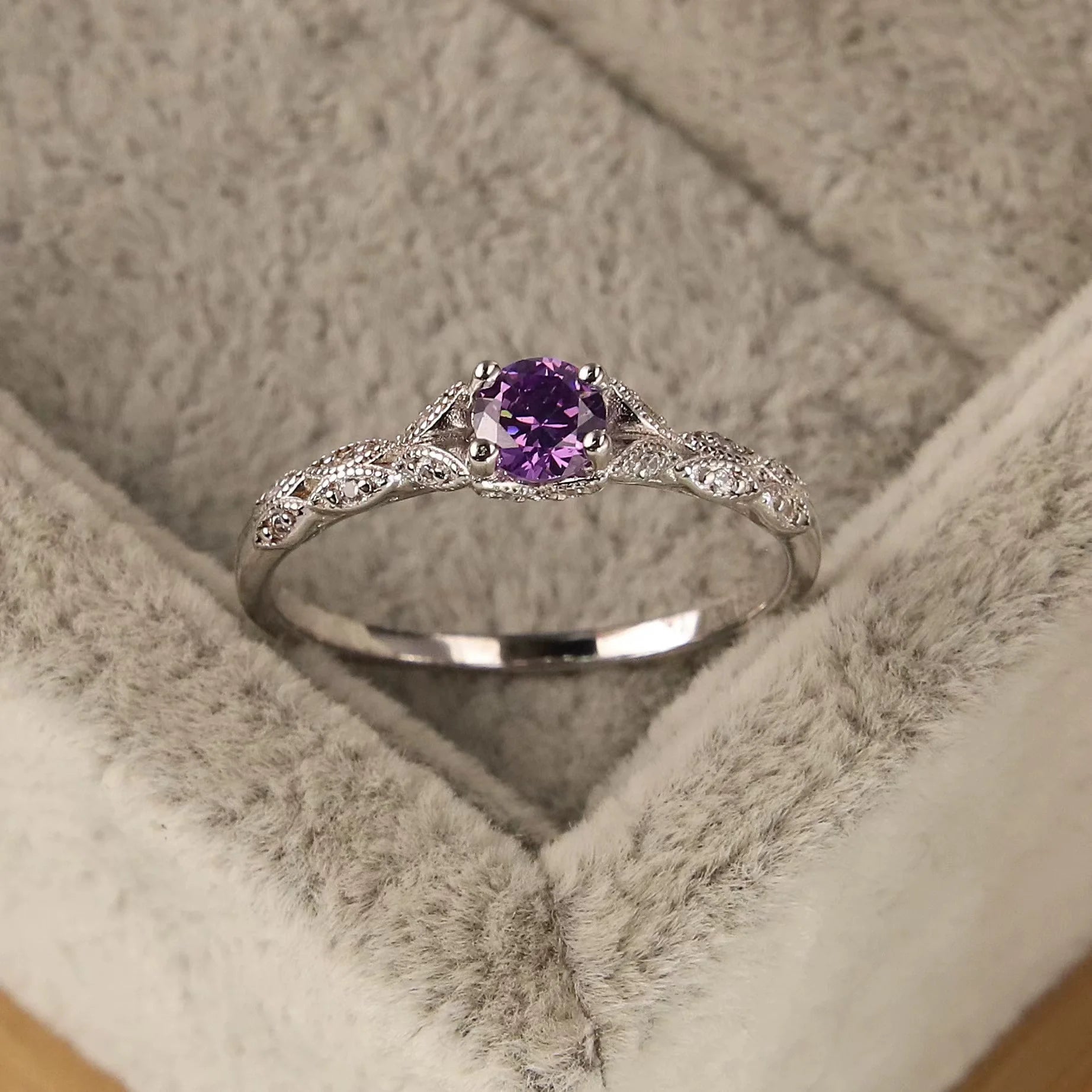 Bague Femme Amethyste Zircon Luxe Léger — Pierre Précieuse, Style Europe & Amérique