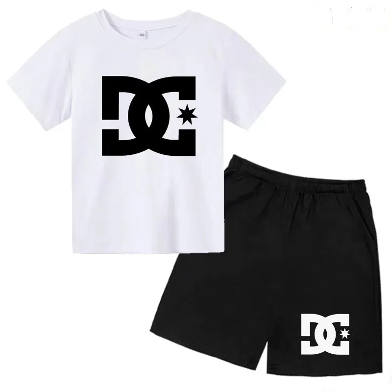 Ensemble 2 pièces enfant mixte – T-shirt imprimé mignon & short sport décontracté, 3-13 ans