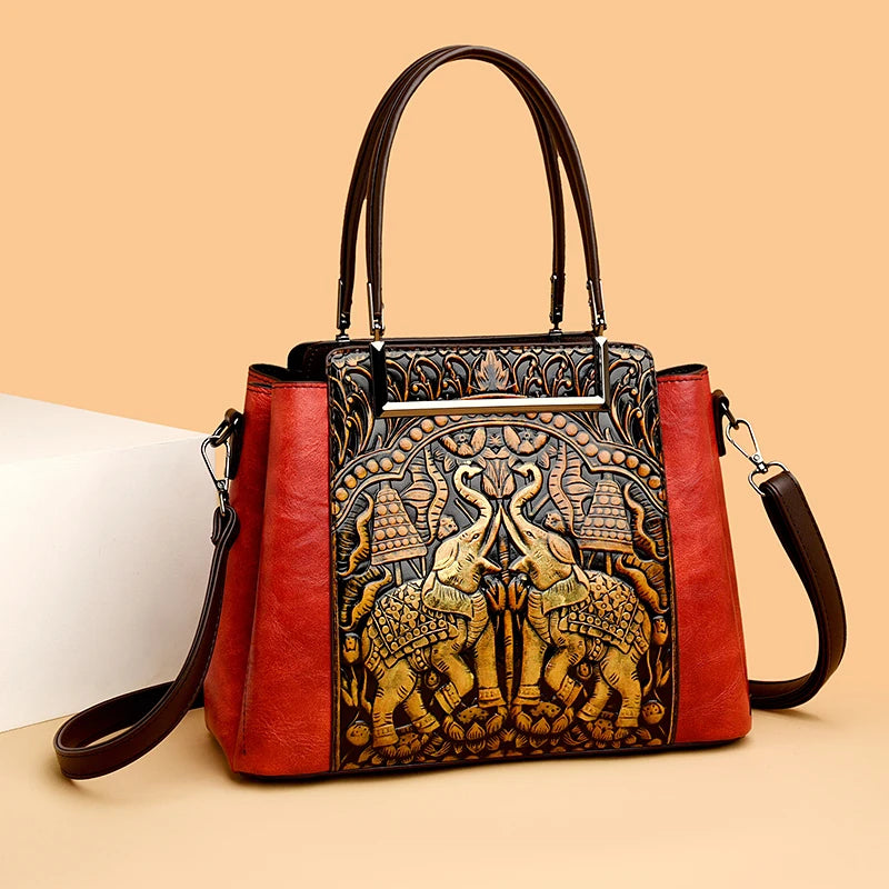 Sac À Main Femme Cuir PU Gaufré Artisanal — 3 Compartiments, Grande Capacité, Bandoulière