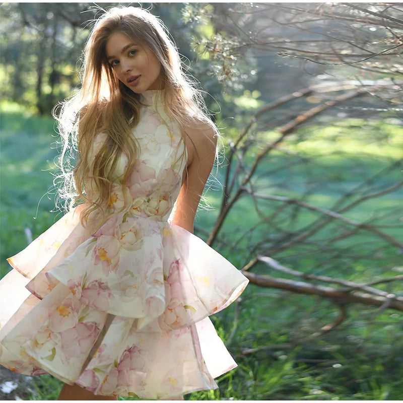 Robe Maxi Halter Corset Imprimé Floral 2026 — Sans Manches, Ligne A, Soirée Élégante