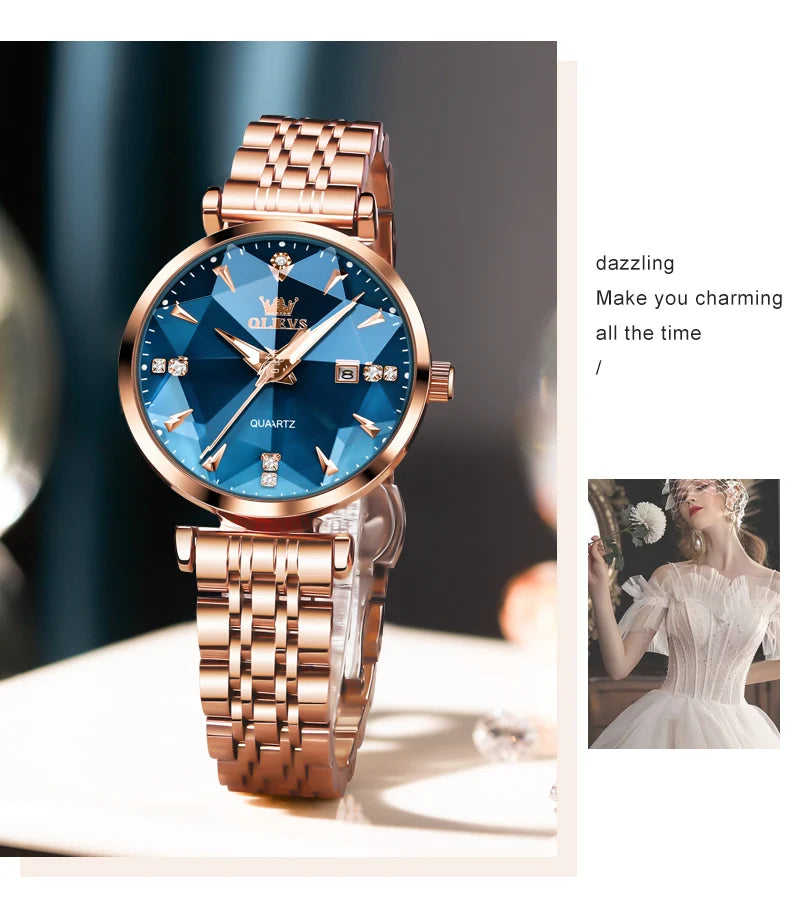 OLEVS Montre Femme Fashion Élégante — Quartz, Acier Inoxydable, Étanche, Date