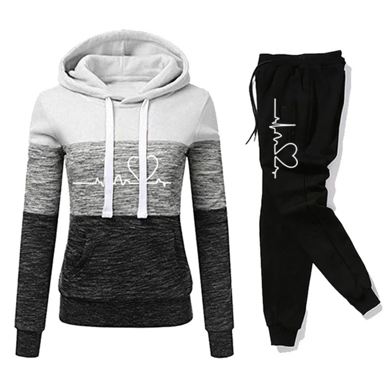 Survêtement Femme Imprimé Capuche — Color Block, Jogging Sport, Tailles S-3XL