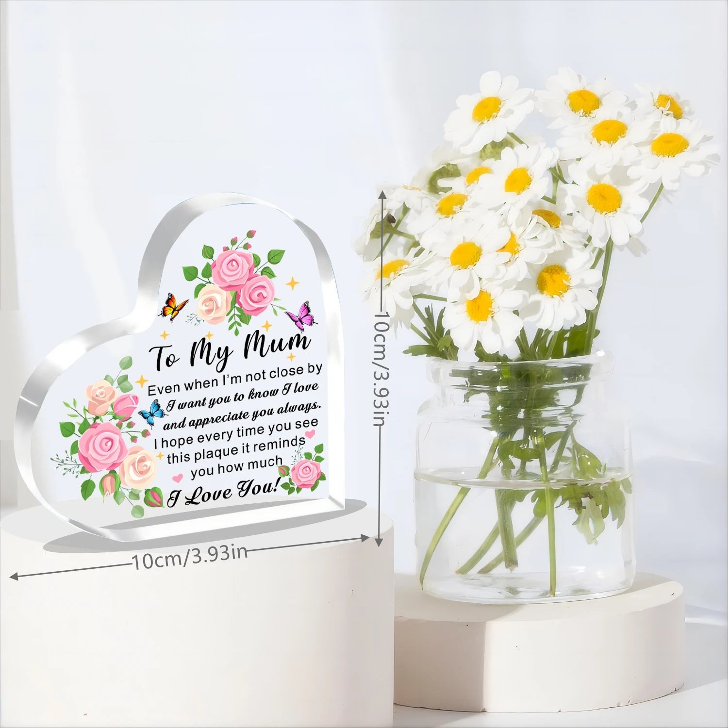 Plaque Cœur Acrylique "Je T'Aime Maman" – Cadeau Fête des Mères & Anniversaire