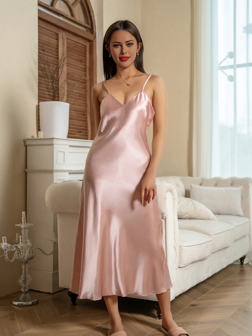 Nuisette Longue Femme Bretelles Satin — Lingerie Intime, Lounge Été