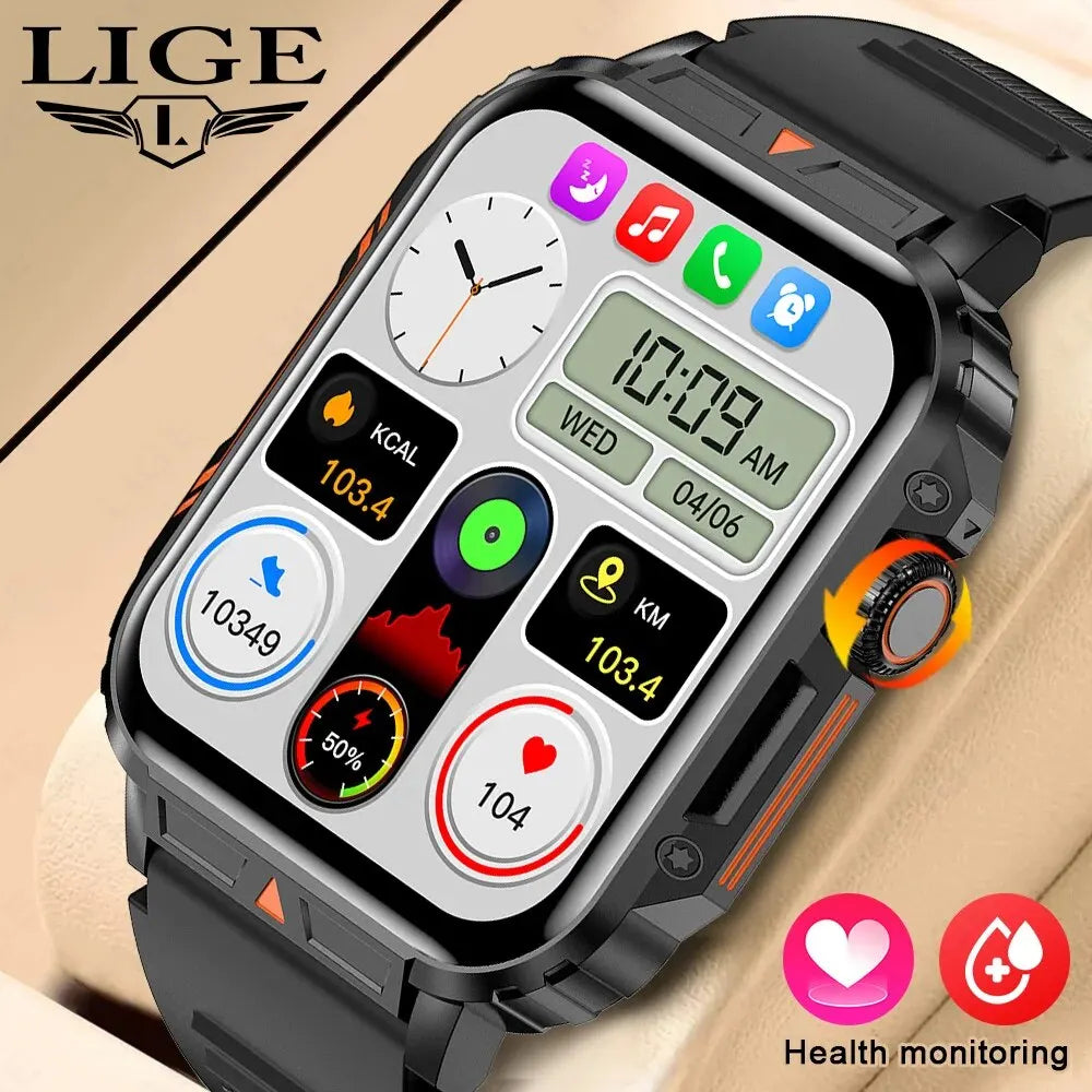 ساعة ذكية LIGE للرجال والنساء 1.95 بوصة — مقاومة للماء IP68، رياضية للياقة البدنية، مكالمات بلوتوث