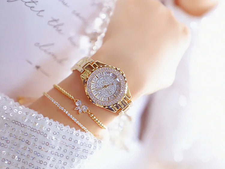 Montre Femme Or Bracelet Luxe Quartz 2025 — Acier Complet, Élégante, Top Marque