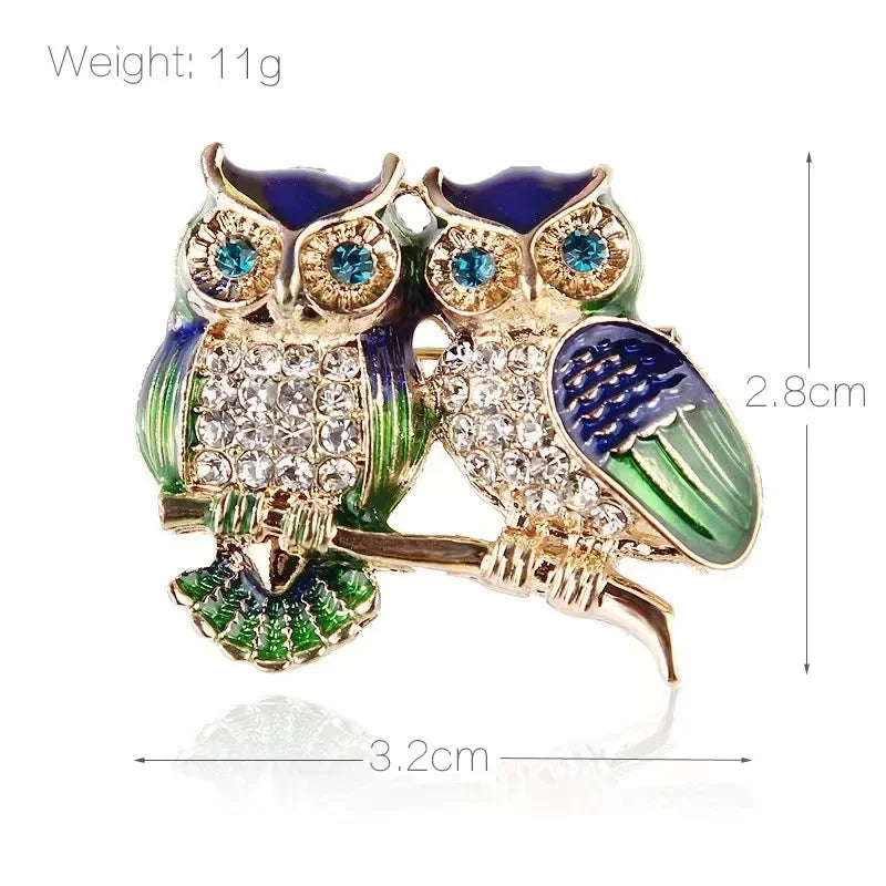 Broche Hibou Double Strass Rhinéstone — Badge Animal, Décoration Costume Femme