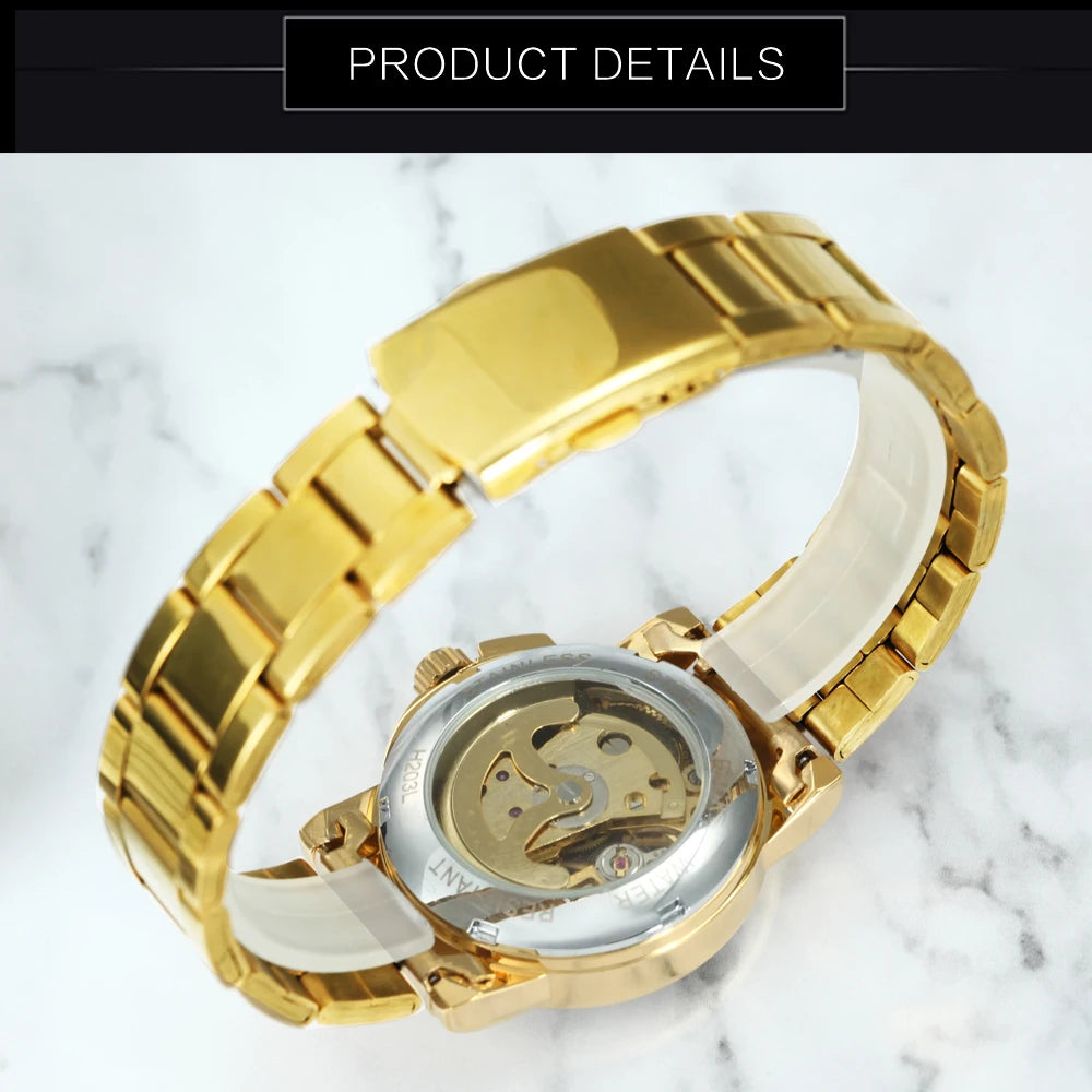 Montre Automatique Femme WINNER Squelette Or — Luxe Glacé, Acier Inoxydable, Élégante