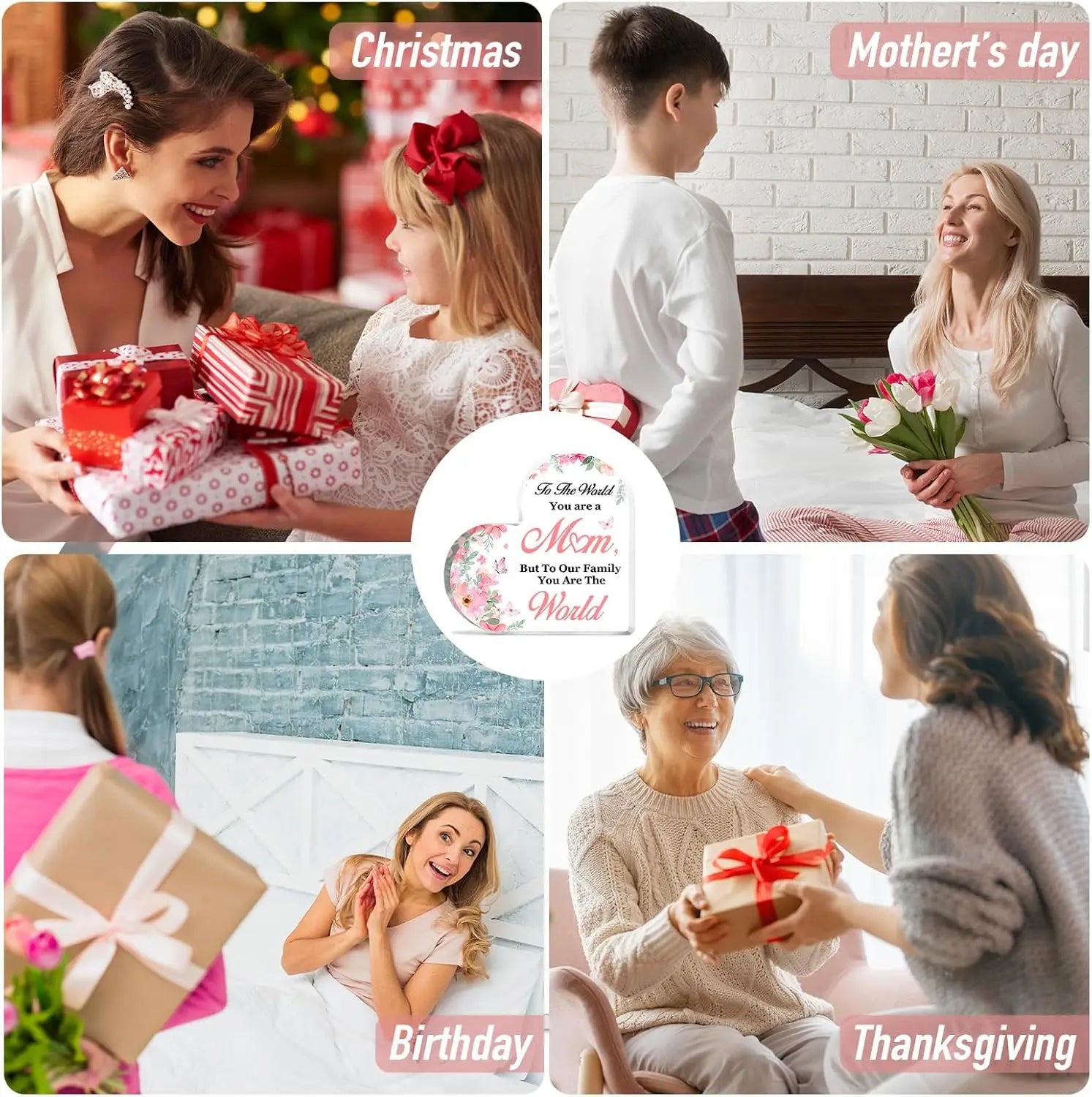 Plaque Décorative Cœur "Love Mom" – Cadeau Fête des Mères & Anniversaire
