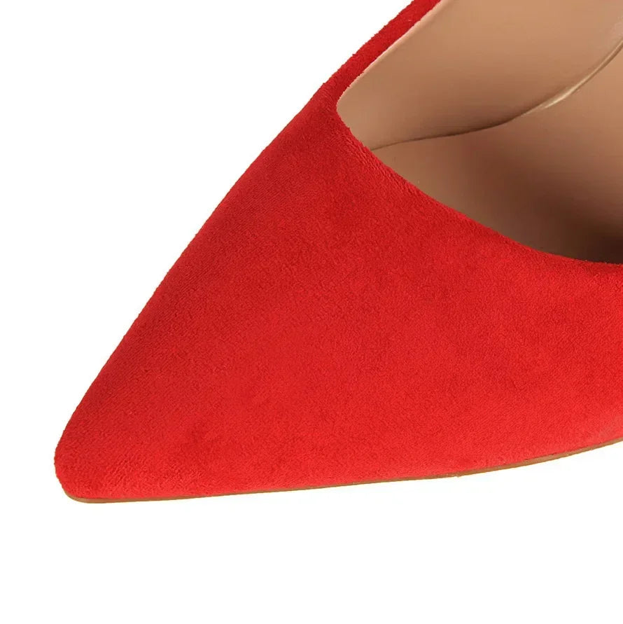 Escarpins Suède Talon Bloc 8.5cm Femme — Rouge Kaki, Soirée Danse Nightclub