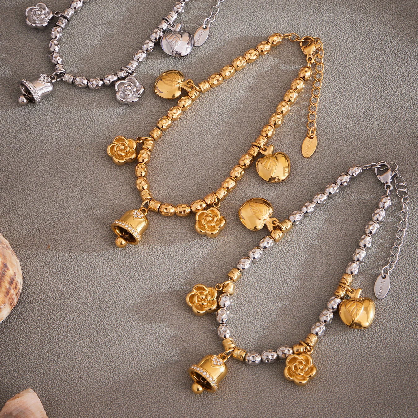 Nivora Bracelet Femme Acier Inoxydable Perles & Pendentif Cœur — Bijou Mariage Élégant