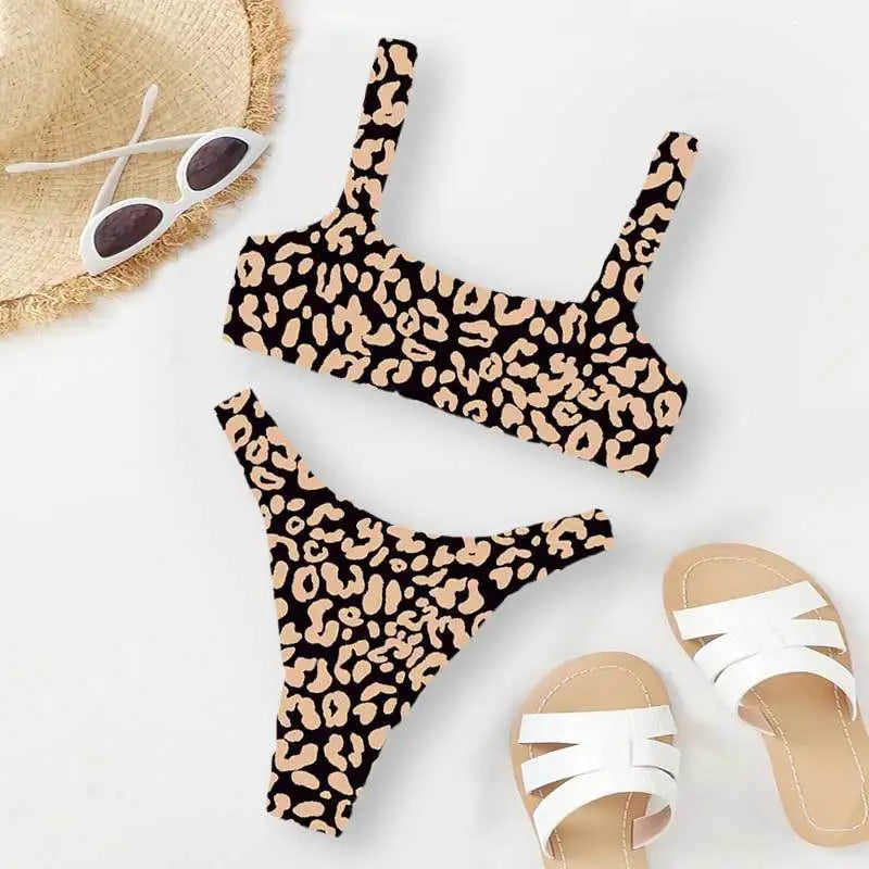 Micro Bikini Sexy 2 Pièces Léopard 2026 — Taille Haute, Bretelles, Maillot de Bain Femme