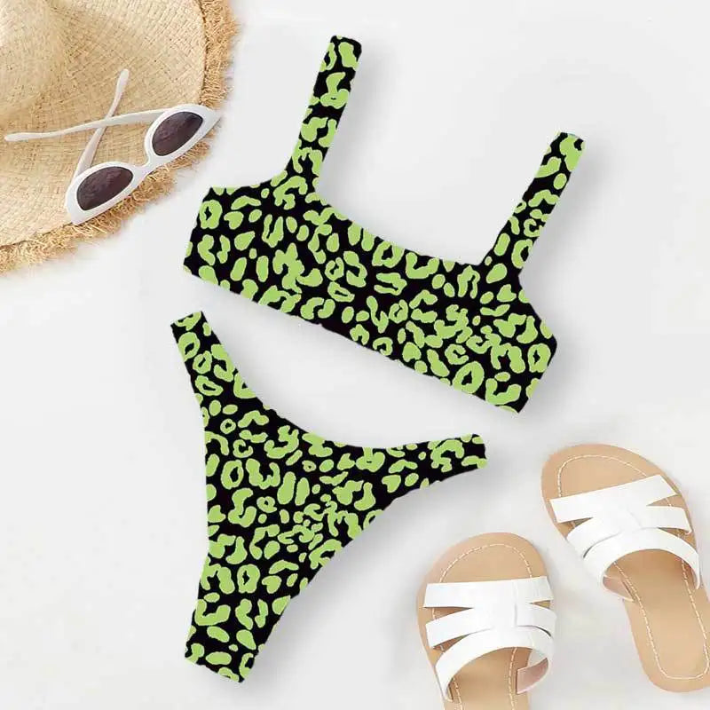 Micro Bikini Sexy 2 Pièces Léopard 2026 — Taille Haute, Bretelles, Maillot de Bain Femme