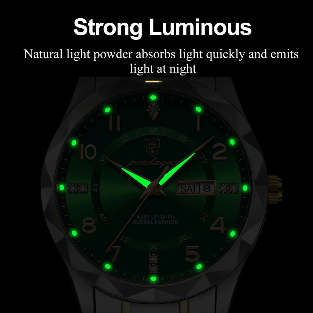 Montre Homme POEDAGAR Business — Acier Inoxydable, Lumineux, Date, Semaine, Quartz