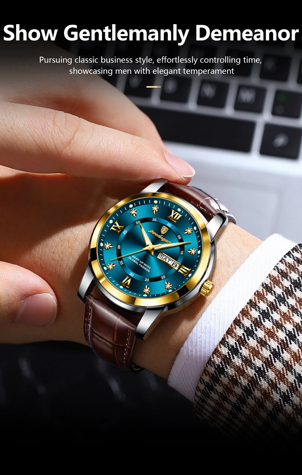 POEDAGAR Montre Homme Cuir Luxe — Quartz Élégant, Bracelet Cuir, Top Qualité