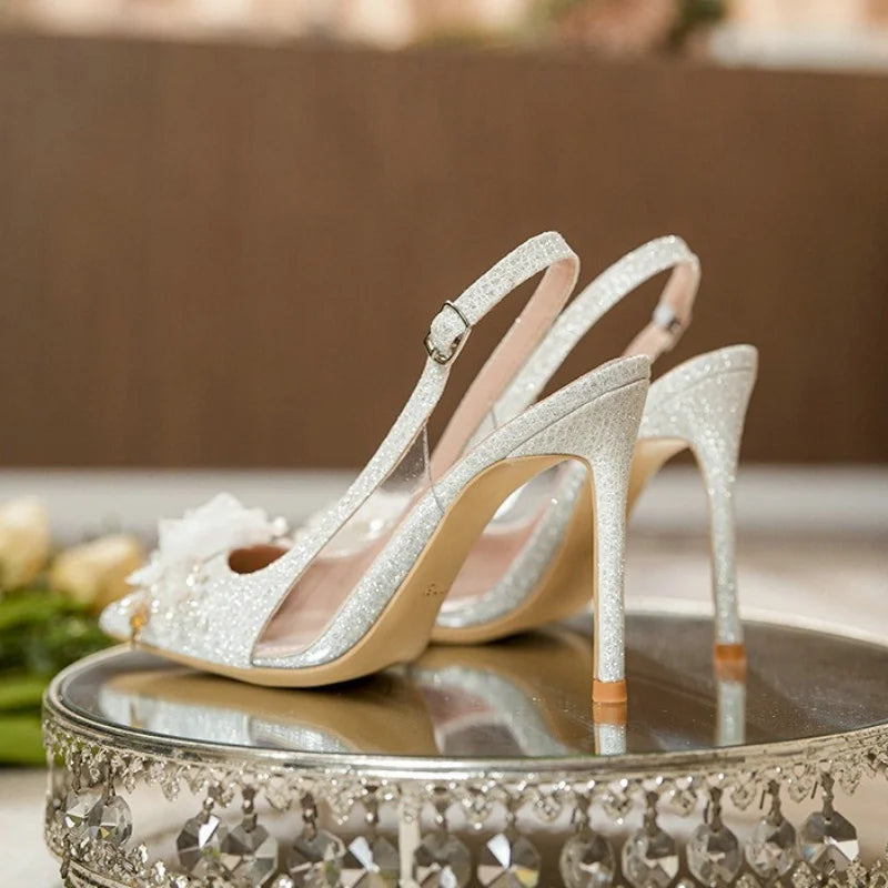 Chaussures Mariage Blanches Bout Pointu Fleurs — Talon Haut, Sandales Été Fashion 2026