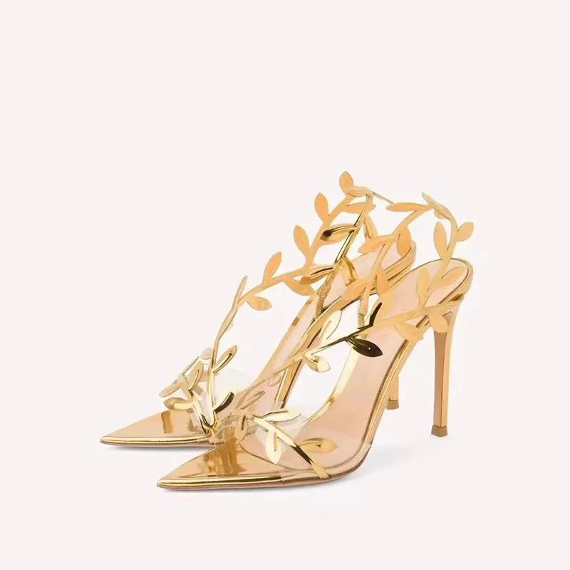 Sandales Femme Paillettes Feuille Stiletto — Bout Pointu, Soirée & Prom Élégant