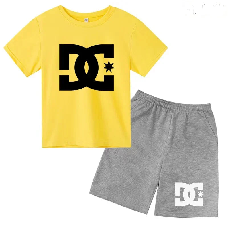 Ensemble 2 pièces enfant mixte – T-shirt imprimé mignon & short sport décontracté, 3-13 ans