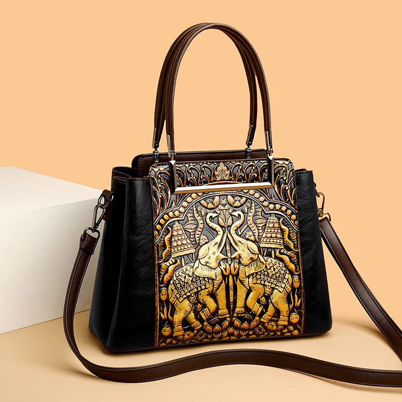 Sac À Main Femme Cuir PU Gaufré Artisanal — 3 Compartiments, Grande Capacité, Bandoulière