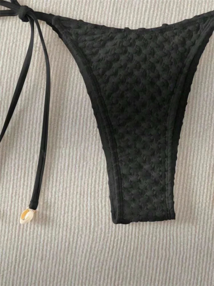 Bikini Coquillage Blanc Push Up 2025 — Halter Micro, Tanga, Maillot de Bain Sexy