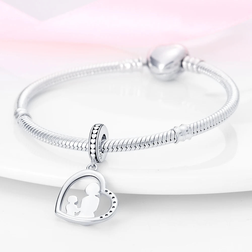 Charm Pendentif Argent 925 Fête des Mères — Perle DIY Bracelet Femme, Cadeau Original