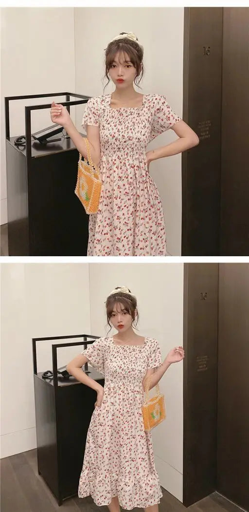 Robe Mini Femme Fleurie Plissée 2025 — Manches Courtes, Dos Nu, Décontractée