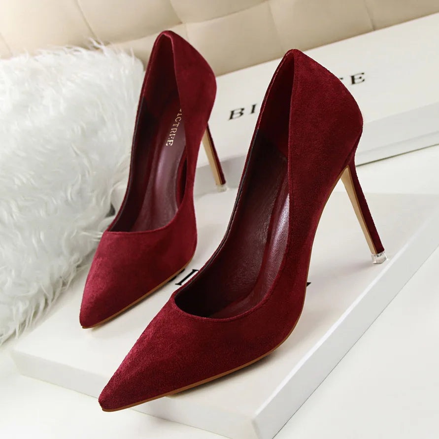 Escarpins Femme 9cm Jaune Bordeaux — Suède, Grande Taille, Mariage Prom