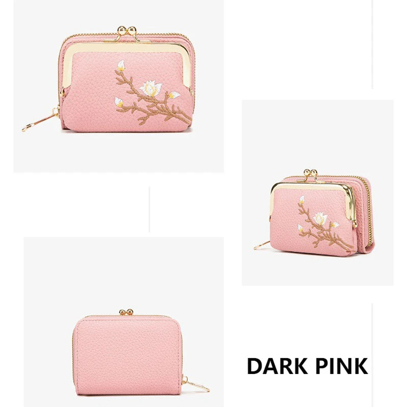 Portefeuille Court Femme Cuir PU Floral — Grande Capacité, Porte-Monnaie & Cartes