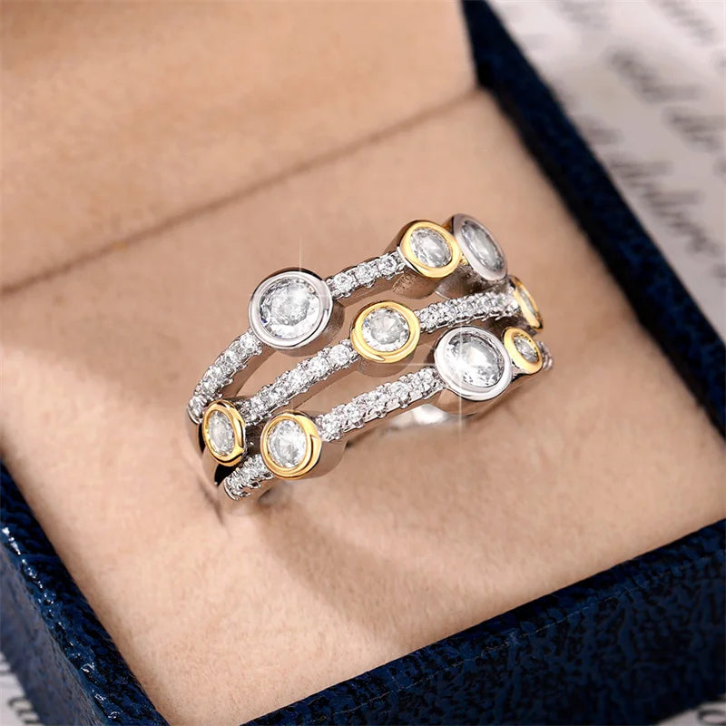 Huitan Bague Femme Bicolore Vintage — Zircon Cubique Luxe, Tendance 2022