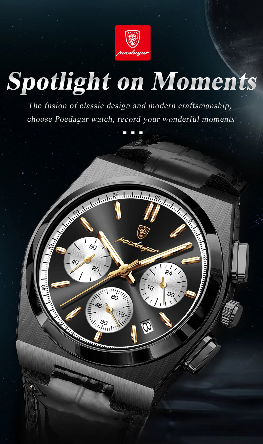 Montre Homme POEDAGAR Business Quartz — Étanche, Lumineux, Chronographe, Date, Sport
