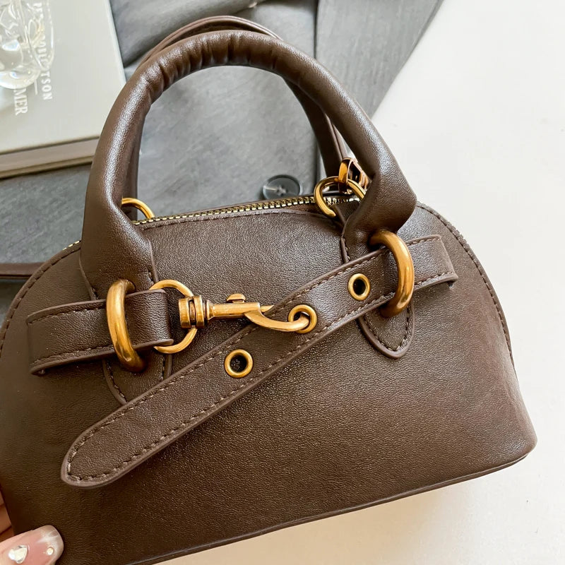 Mini Sac Coquille Femme Luxe — Boucle Ceinture, Petit Sac Épaule Bandoulière Designer