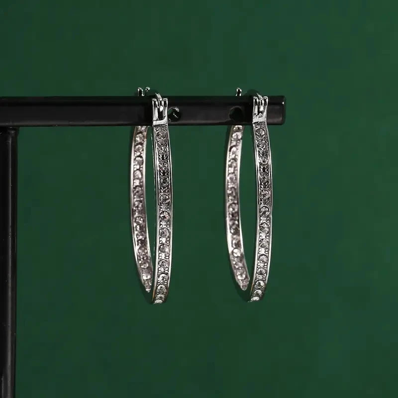 Boucles d'Oreilles Créoles Zircon Brillant — Élégantes, Accessoire Soirée & Fête