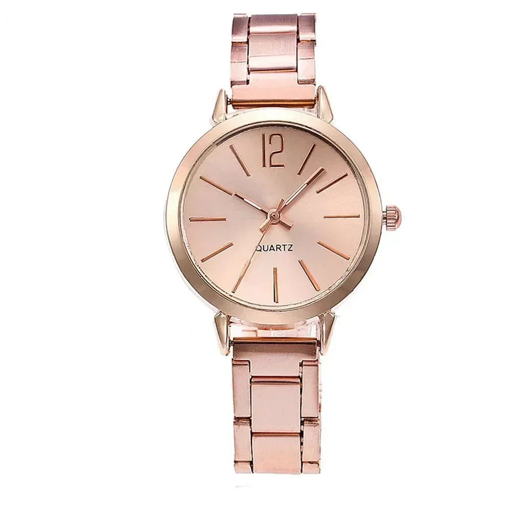 Coffret 2 Montres Femme Luxe — Cadran Simple Creux, Bracelet Or, Quartz Étudiante