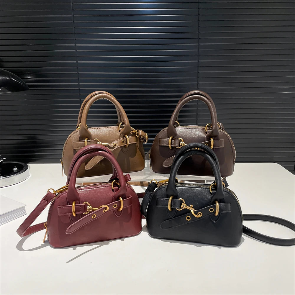 Mini Sac Coquille Femme Luxe — Boucle Ceinture, Petit Sac Épaule Bandoulière Designer