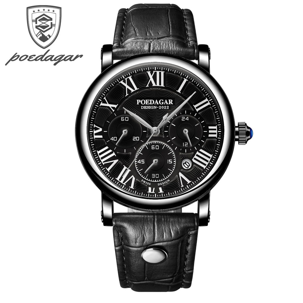 Montre Homme POEDAGAR Luxe Chronographe — Date, Cuir, Étanche, Business