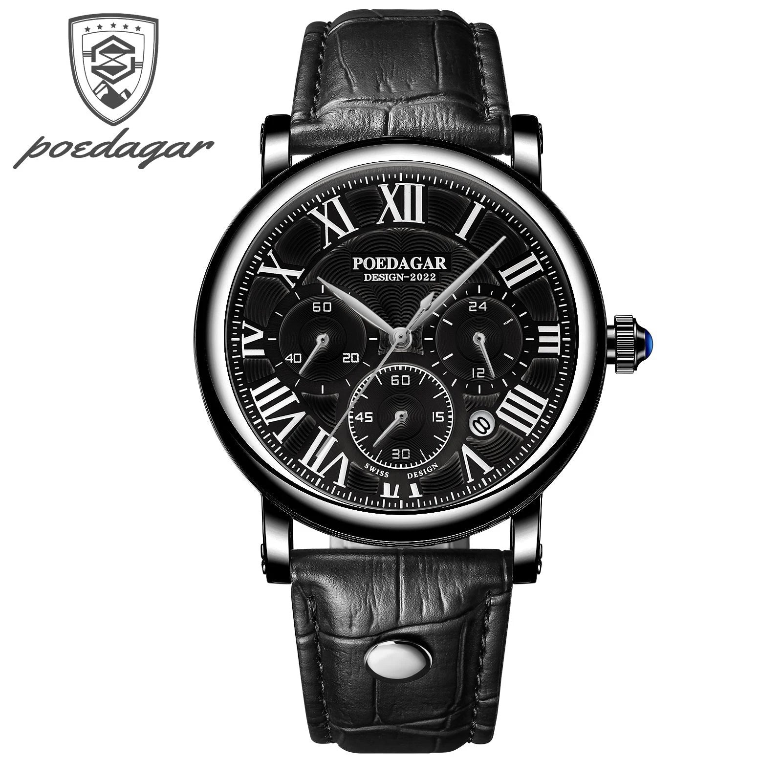 Montre Homme POEDAGAR Luxe Chronographe — Date, Cuir, Étanche, Business