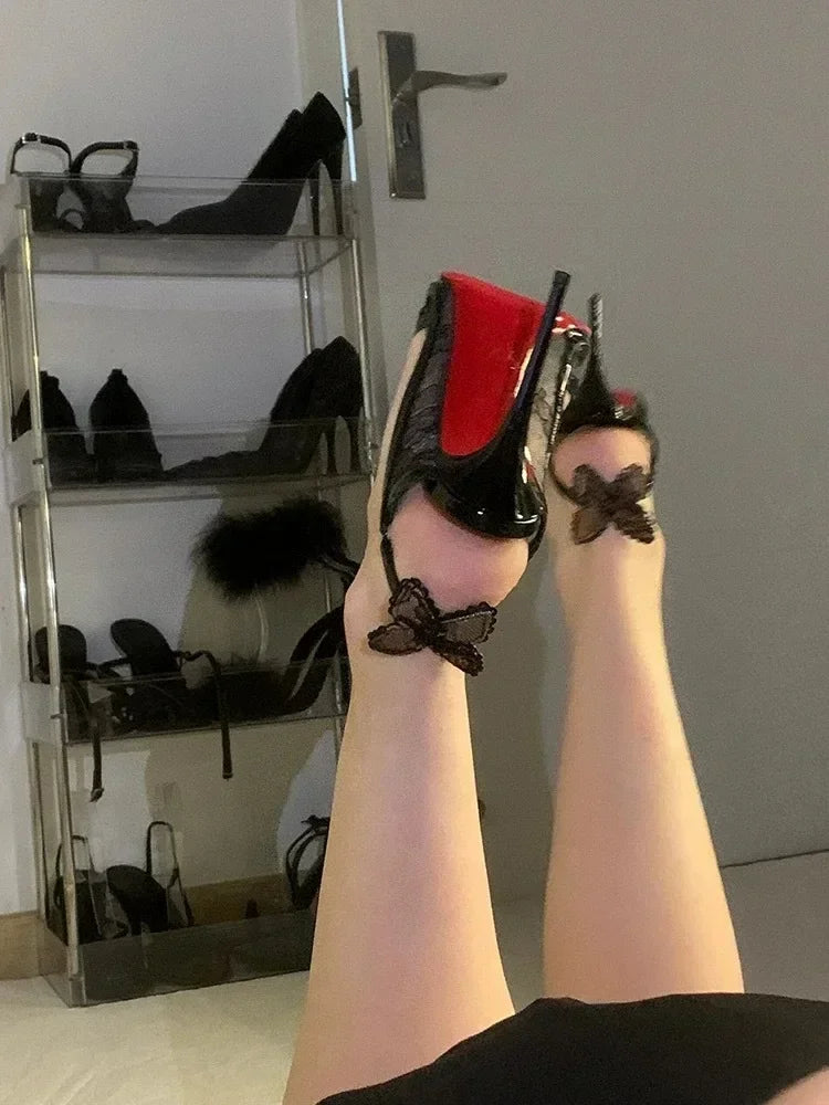 Sandales Femme Dentelle Nœud Talon Fin — Bout Ouvert, Sexy, Soirée & Banquet