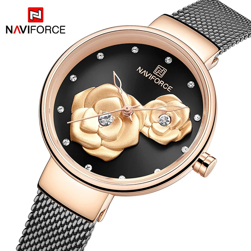 Montre Femme NAVIFORCE Rose 3D Luxe — Créative, Étanche, Business, Relogio Feminino