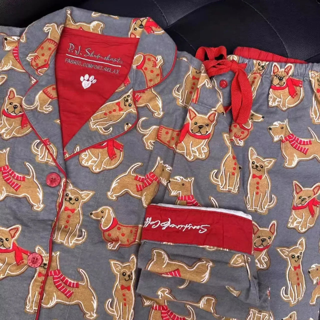 Ensemble Pyjama Femme Coton — Imprimé Cartoon Mignon, 2 Pièces, Manches Longues, Automne